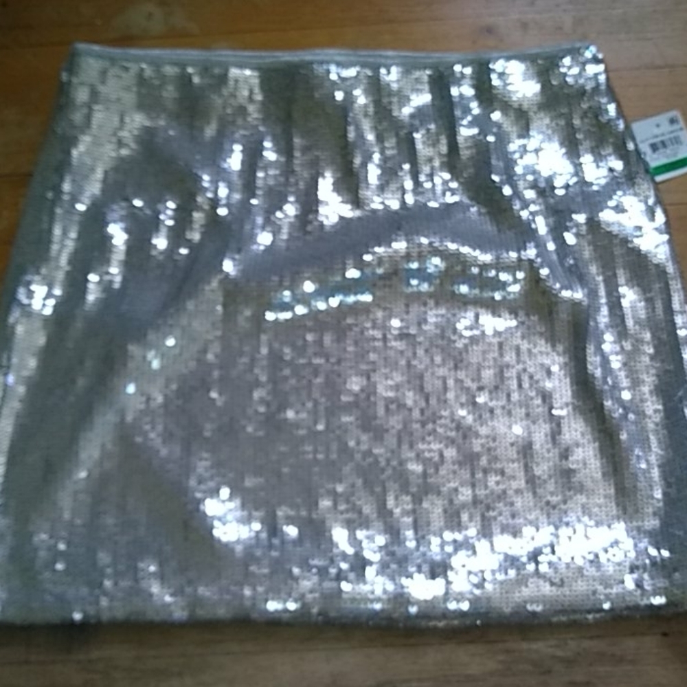 Silver sequined mini skirt. 30" waist, 16.5 in length!